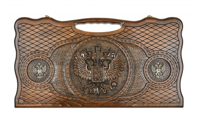 Нарды резные "Герб РФ 3" с бронзой 60, Haleyan Нарды резные "Герб РФ 3" с бронзой 60, Haleyan